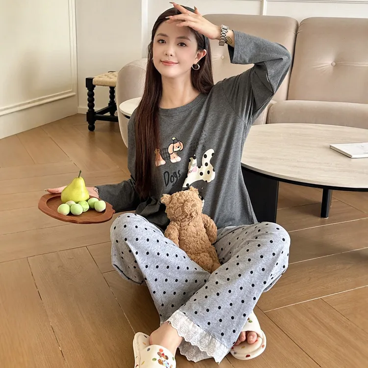 春秋季女士长袖纯棉睡衣夏季薄款日系少女款学生可外穿家居服套装
