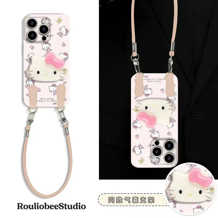 蝴蝶结KT支架挂绳适用iPhone17苹果16手机壳华为vivo小米15oppo套