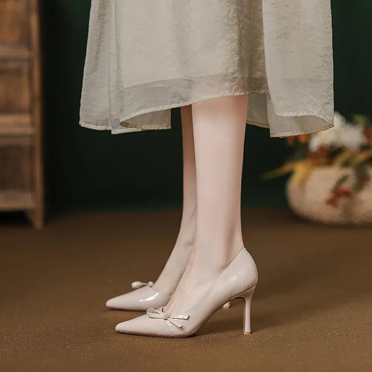 仙女风浅口尖头漆皮绝美高跟鞋女韩版高端气质侧空设计感细跟单鞋