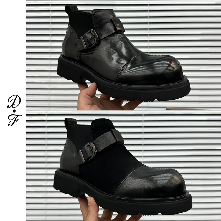 英伦风男士秋冬一脚蹬切尔西靴时尚舒适百搭增高男鞋潮流高帮男靴