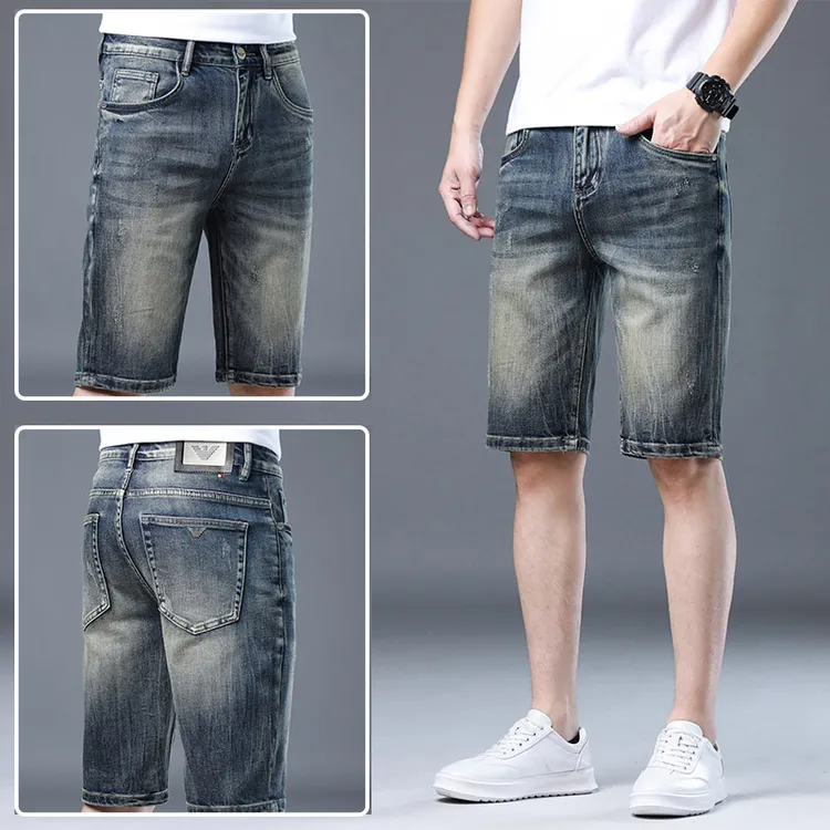 潮流潮牌牛仔短裤男士棉弹力怀旧牛仔中裤男裤