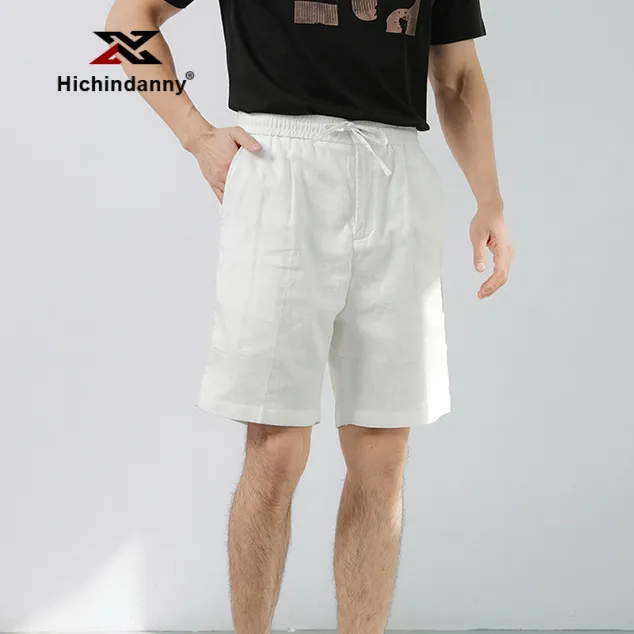 HICHIN运动短裤男士夏季轻薄五分裤透气棉麻斜纹肌理商务休闲直筒