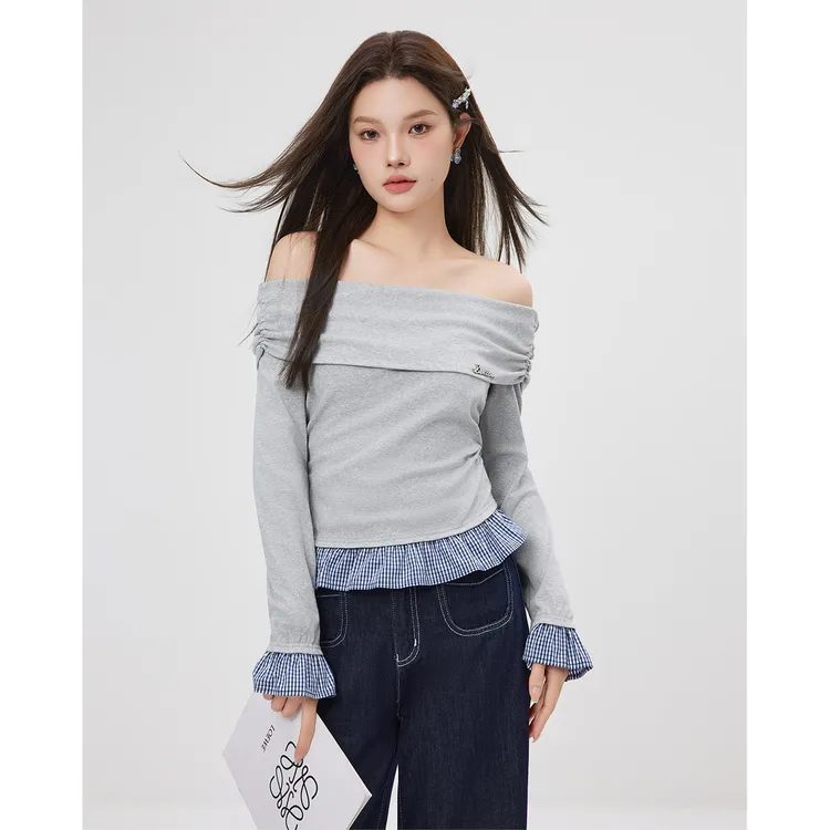 IEF/爱依服2025春季新款甜辣性感一字肩设计修身辣妹上衣欧若风