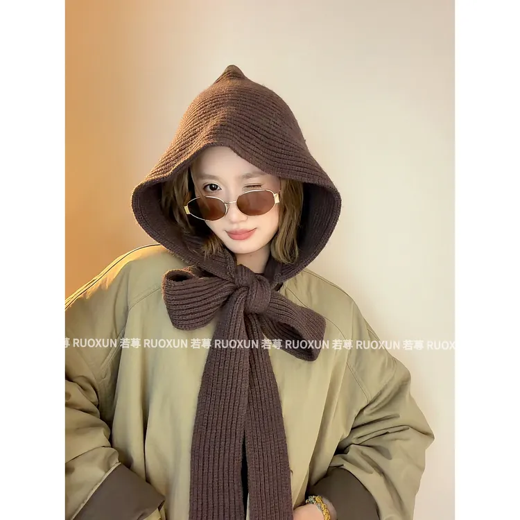RuoXun【一帽两用！】冬季连帽斗篷围巾巴拉克拉法帽女百搭纯色披肩