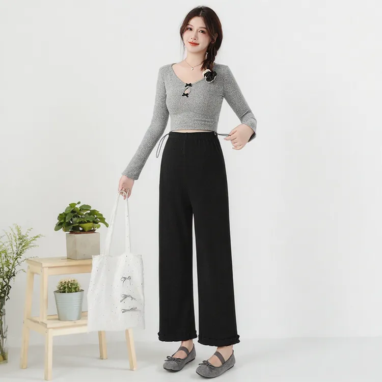 孕妇装早春秋无托腹时尚花边九分裤2025新款宽松显瘦休闲裤直筒裤