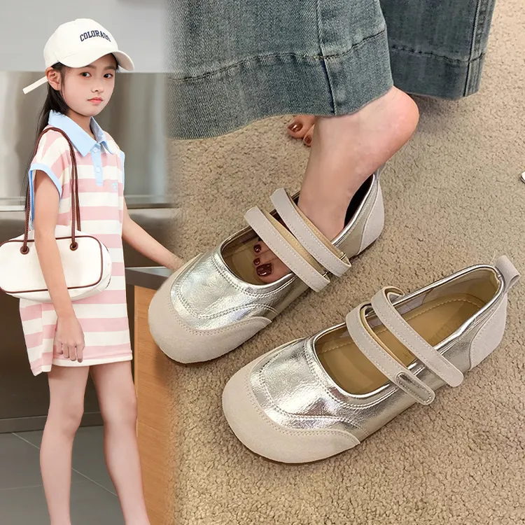 女童小皮鞋2025新款公主风软底单鞋夏季配裙子银色豆豆鞋儿童鞋子
