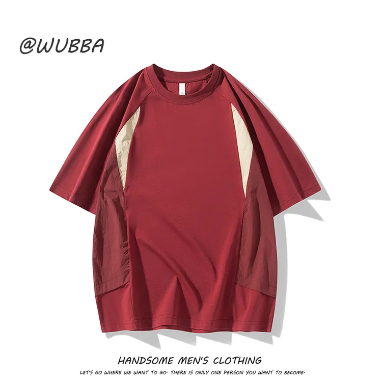 轻奢高档撞色拼接短袖T恤男冰感降温速干圆领2025情侣装男女同款