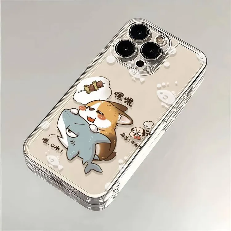 鲨鱼柯基适用iPhone16苹果15/14/13promax手机壳软华为太空透明