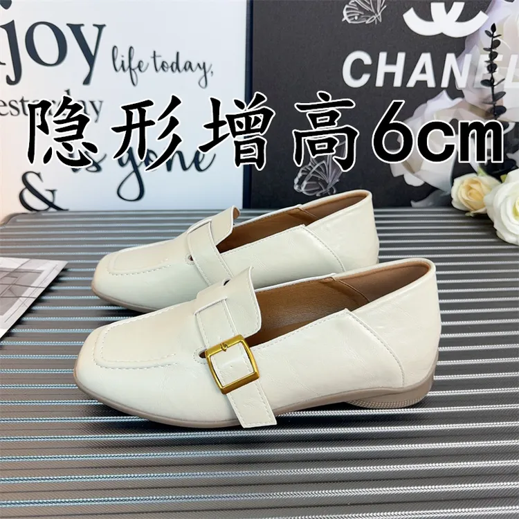 小个子内增高6cm乐福鞋女2025秋季新款复古方头百搭英伦风小皮鞋