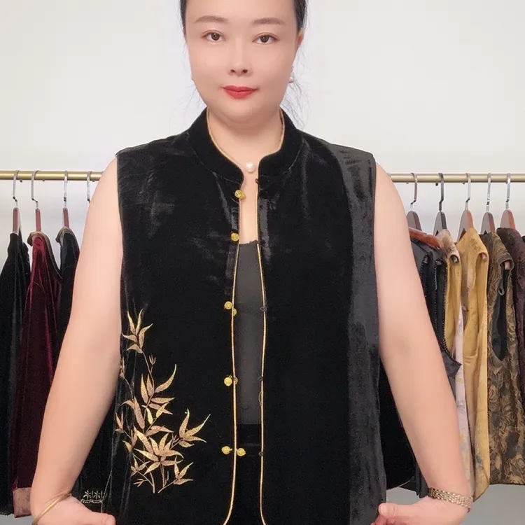 时尚纽扣常规中国风中老年马甲两面可穿百搭女装马甲