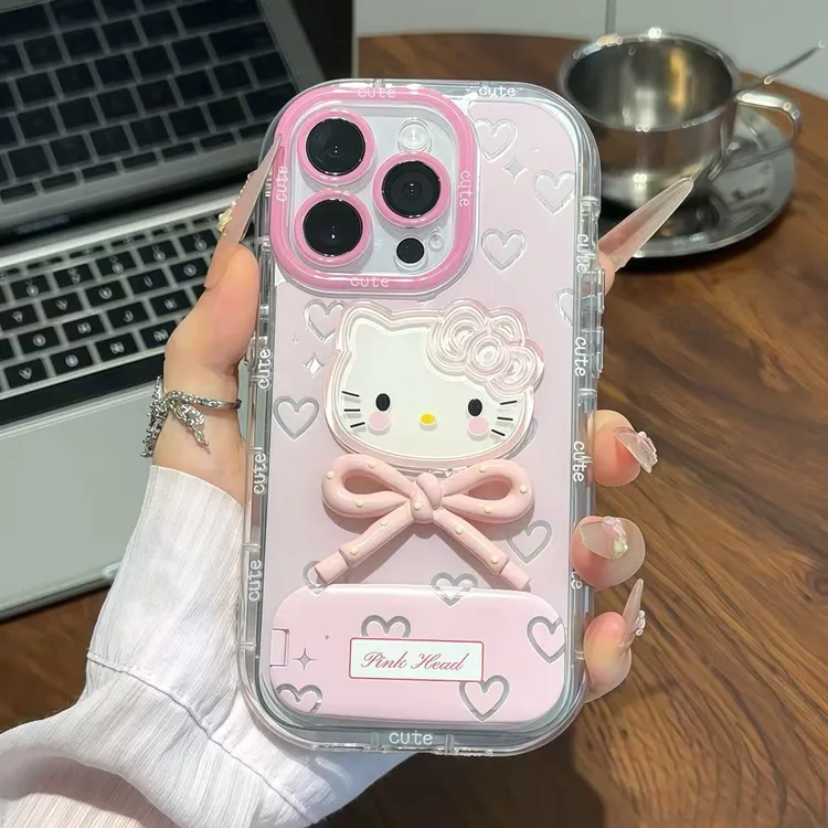 爱心蝴蝶结kitty适用苹果16支架手机壳13华为vivo小米15oppo卡通