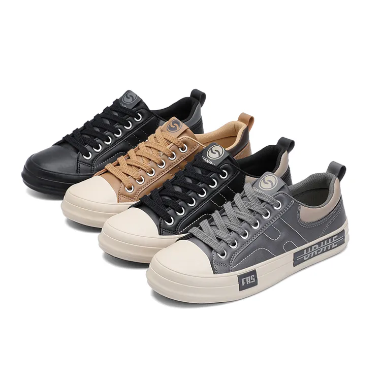 秋季新品男士系带休闲鞋百搭皮面透气板鞋潮流皮鞋软底舒适黑男鞋