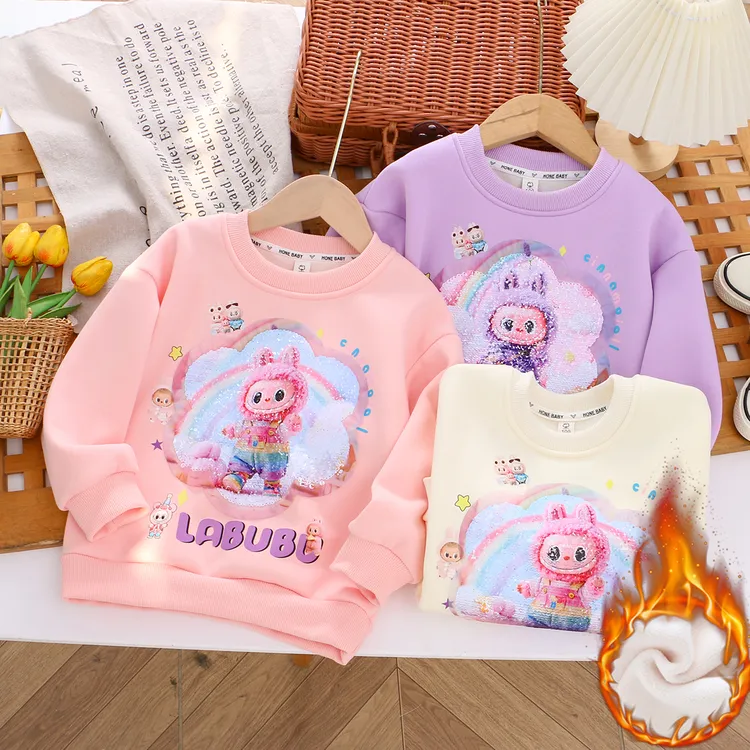 女童加绒卫衣冬季儿童一体绒上衣女宝宝幼儿园炫酷厚卫衣女孩衣服