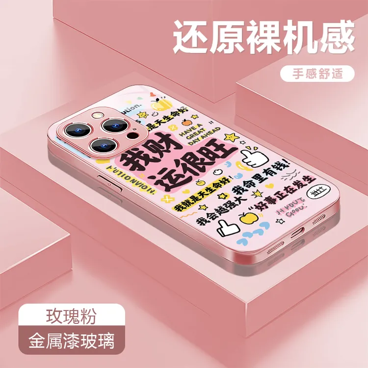 我财运很旺适用苹果17/16华为P70/vivo/oppo金属漆玻璃防摔手机壳