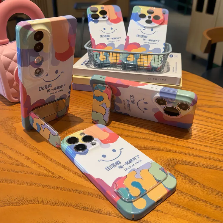 微笑生活支架苹果16promax菲林手机壳华为P70oppo小米15vivo笑脸