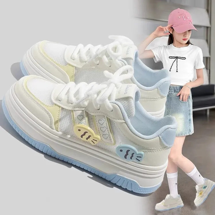 女童运动鞋2025新款春夏透气女孩网面鞋小白鞋女童小白鞋子6-12岁