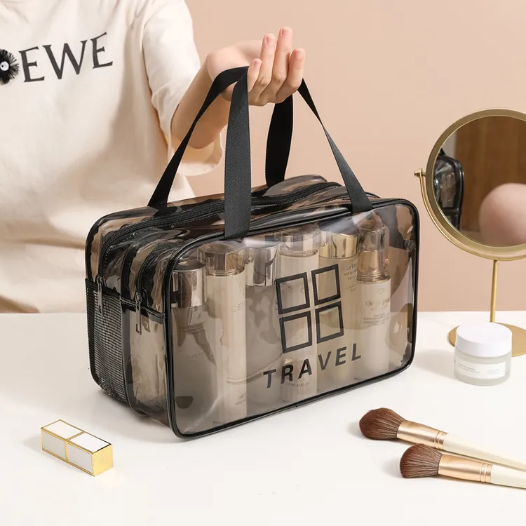新款干湿分离洗漱包双层化妆包防水折叠加厚透明便携化妆品收纳包