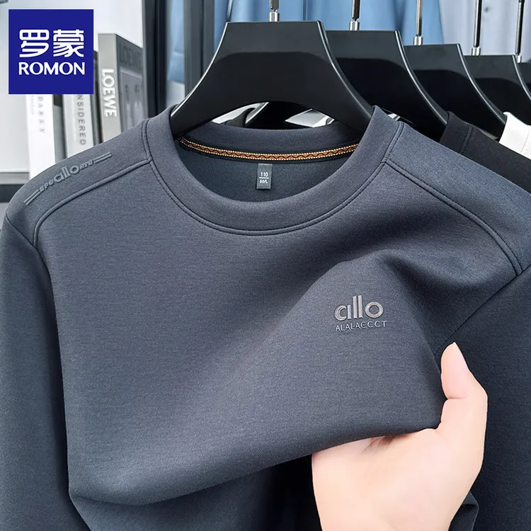 罗蒙男士长袖t恤纯色春秋卫衣2025新款休闲圆领高端上衣打底衫男