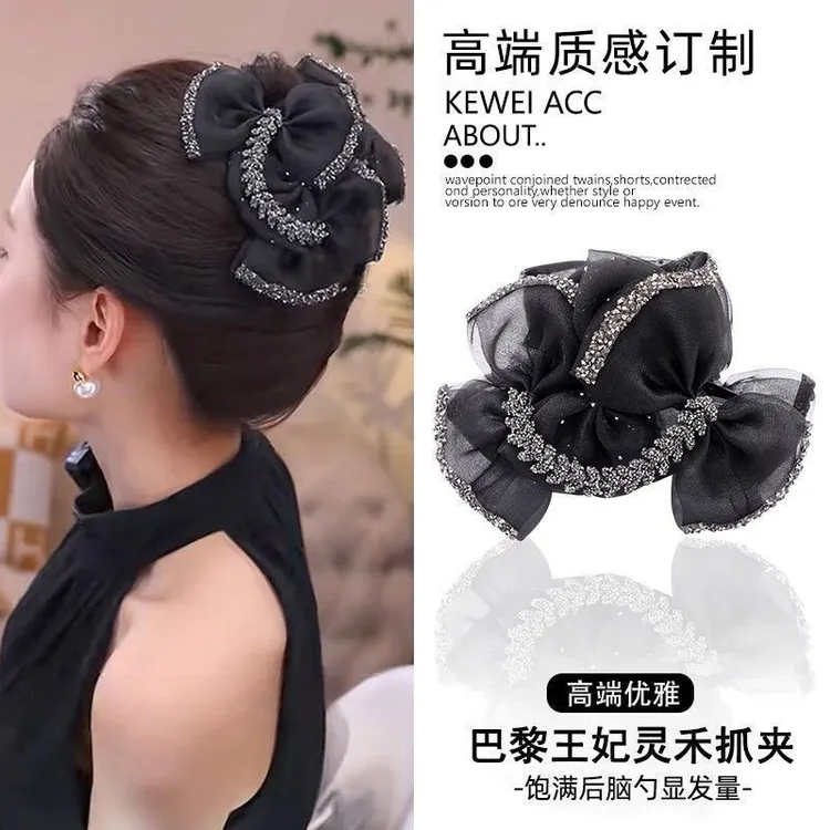 巴黎王妃~高级感麦穗抓夹网纱蝴蝶结鲨鱼夹显饱满后脑勺盘发夹