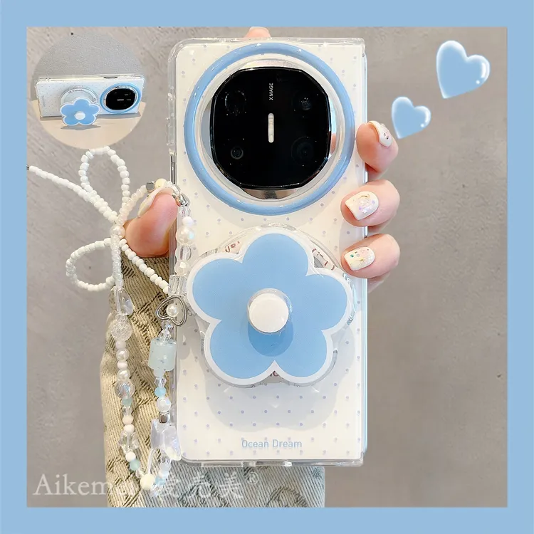 适用华为mateX6折叠屏手机壳MateX5典藏版蓝色花朵matex3磁吸支架