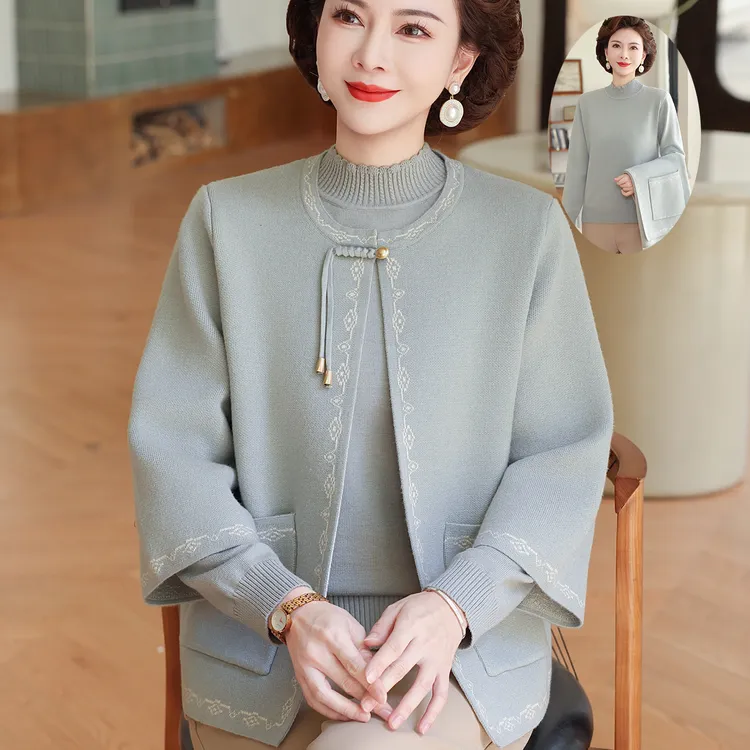 妈妈秋冬外套2025新款加绒加厚上衣两件套中老年女装秋装外套洋气