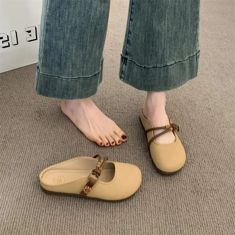 包头半拖鞋女夏季外穿2025新款超火平底一脚蹬懒人半托法式凉拖鞋