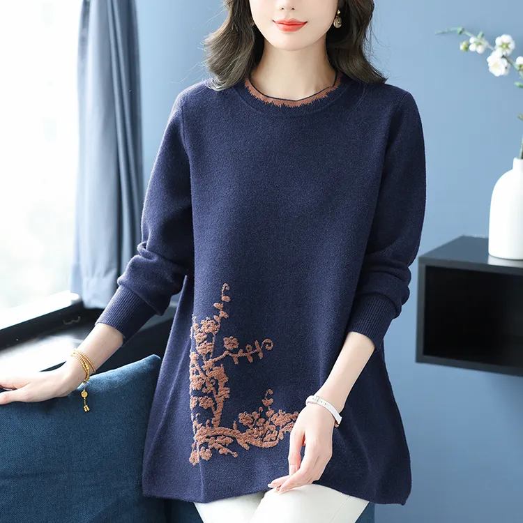 打底衫圆领大码中老年妈妈韩版宽松遮肚子长袖秋冬装女士加厚女装