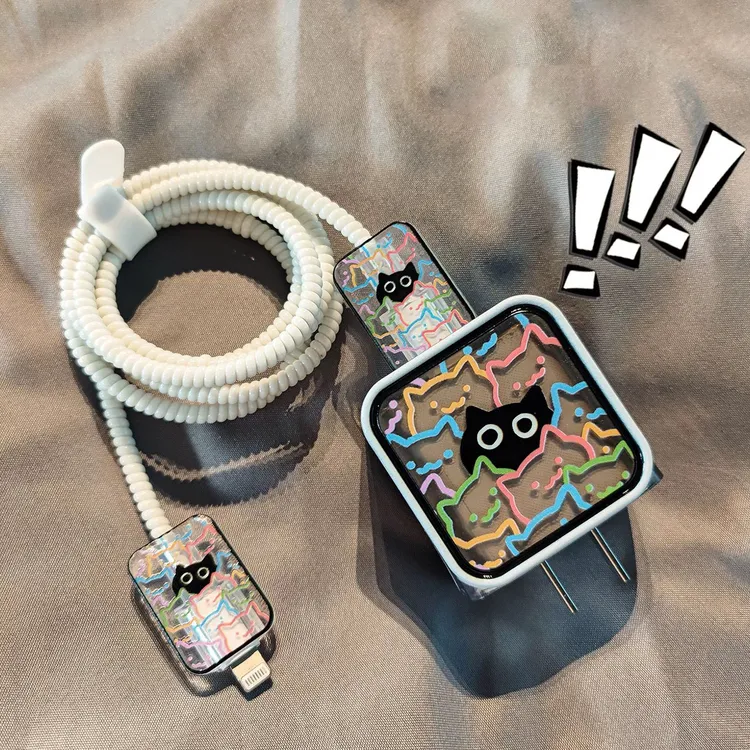 创意个性适用苹果15透明充电线保护套20W充头套手机数据线咬线器