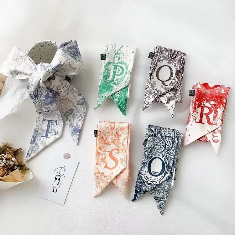 百搭ins风26个字母复古高丝巾饰长条领巾绑飘可爱