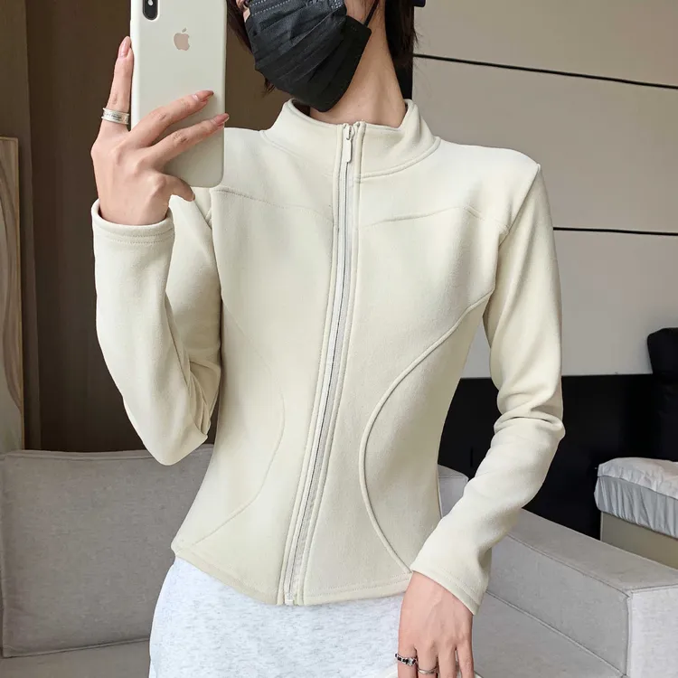 考拉绒外套运动女秋冬新款立领双弧曲线紧身上衣拉链气质开衫