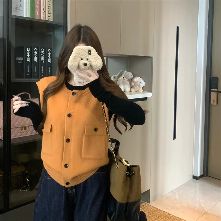 大码女装秋冬胖mm韩系针织马甲叠穿百搭保暖打底上衣背心无袖