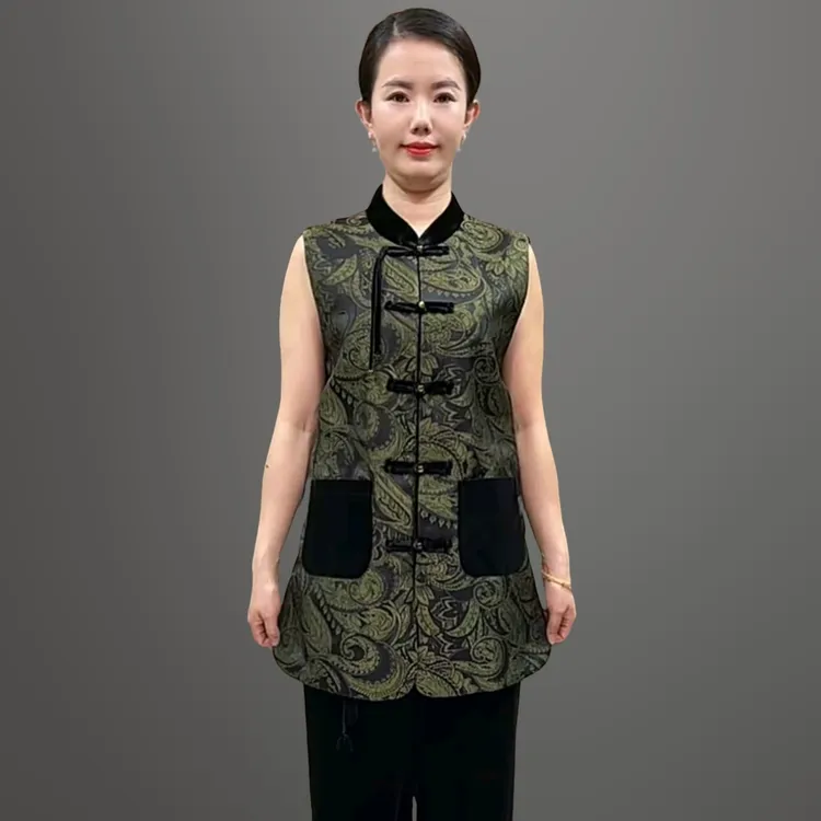 9080唐装套装春秋中老年马甲妈妈国风女装金丝绒春装中式马甲