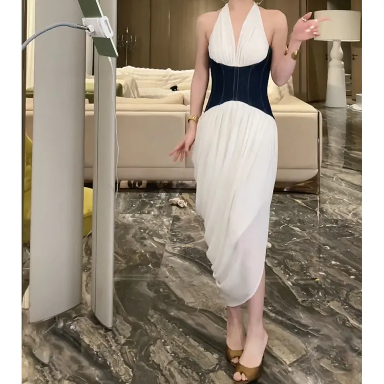 【经济上行的美】韩系气质女神2025夏季新款原创设计时尚腰封连衣裙