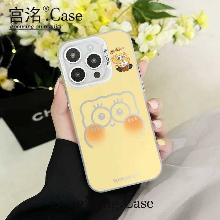 大脸海绵宝宝表情彩银壳适用于iPhone苹果17手机壳华为oppo小米手