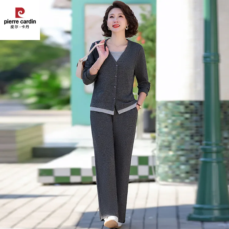 皮尔卡丹中年妈妈春秋时尚运动套装2025新款休闲厚棉中老年女装洋