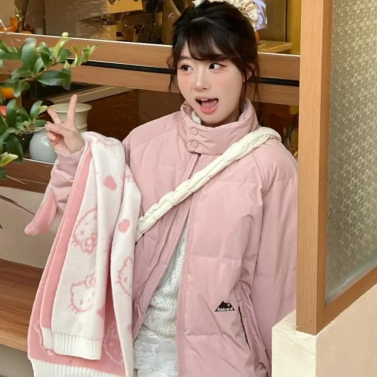 可爱猫围巾女生针织毛绒双面女冬季加厚加长围巾披肩粉色百搭韩系