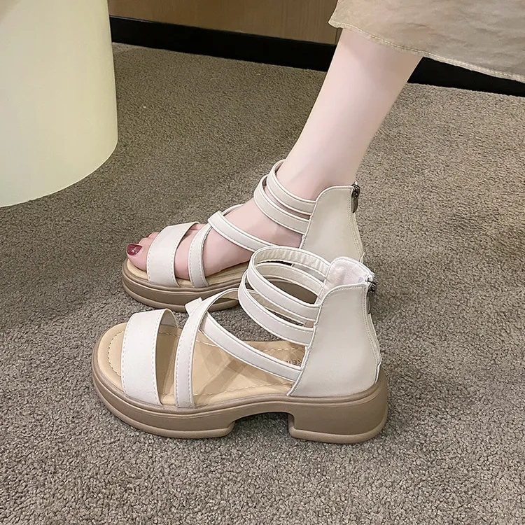 厚底凉鞋女小个子配裙子罗马鞋子2025新款夏季女鞋仙女风高帮凉靴