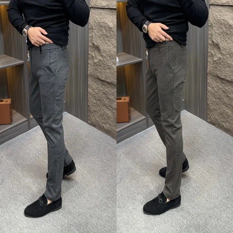 6337秋冬款加厚休闲裤毛呢裤子修身男士小脚男裤保暖舒适裤子冬款