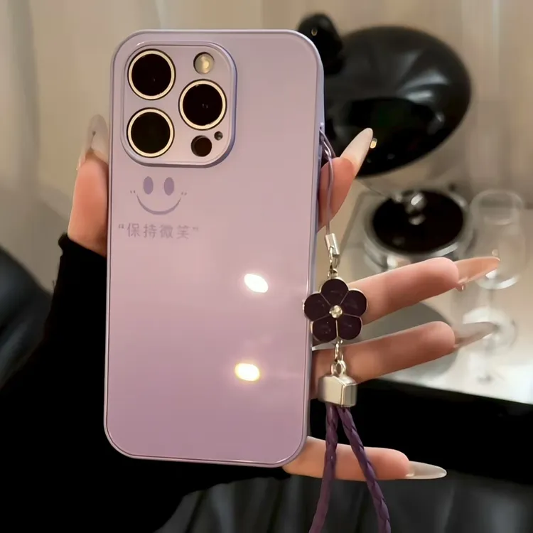 金属直边玻璃适用苹果/华为/小米/vivo/oppo微笑面对生活手机壳