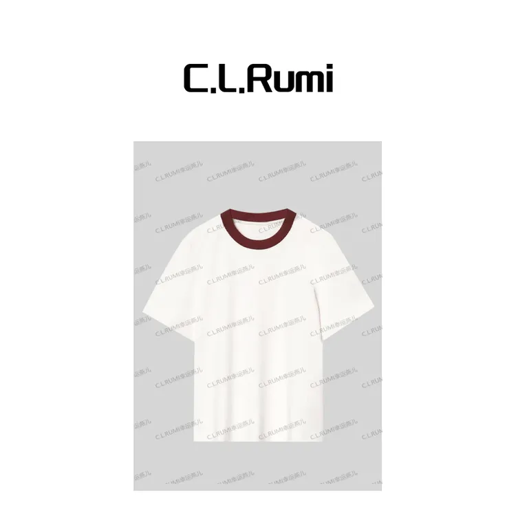 【Rumi时装】“夏日气泡”25夏丝光棉撞色圆领百搭简约T恤上衣6774tx