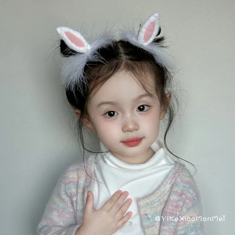 粉嫩小嫦娥 羽毛兔耳朵儿童发夹宝宝可爱头饰女童中秋节女孩发饰