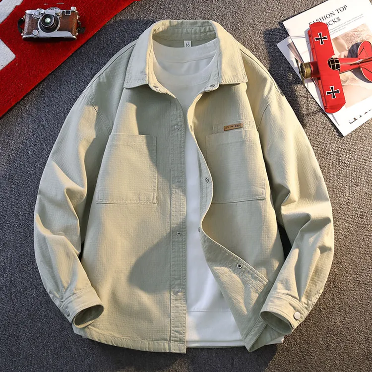 侨迪蒙拉纯棉高端男士工装衬衫外套休闲长袖衬衣宽松春秋夹克上衣