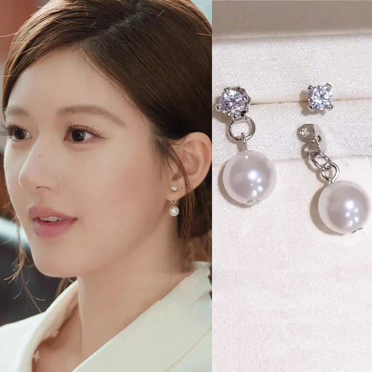铜合金仿珍珠耳饰 超闪锆石珍珠吊坠耳钉时尚优雅气质耳环轻奢