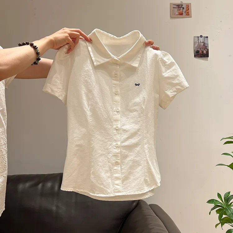 拉夏贝尔甜辣妹蝴蝶结刺绣POLO领短袖T恤女夏季开衫修身百搭上衣