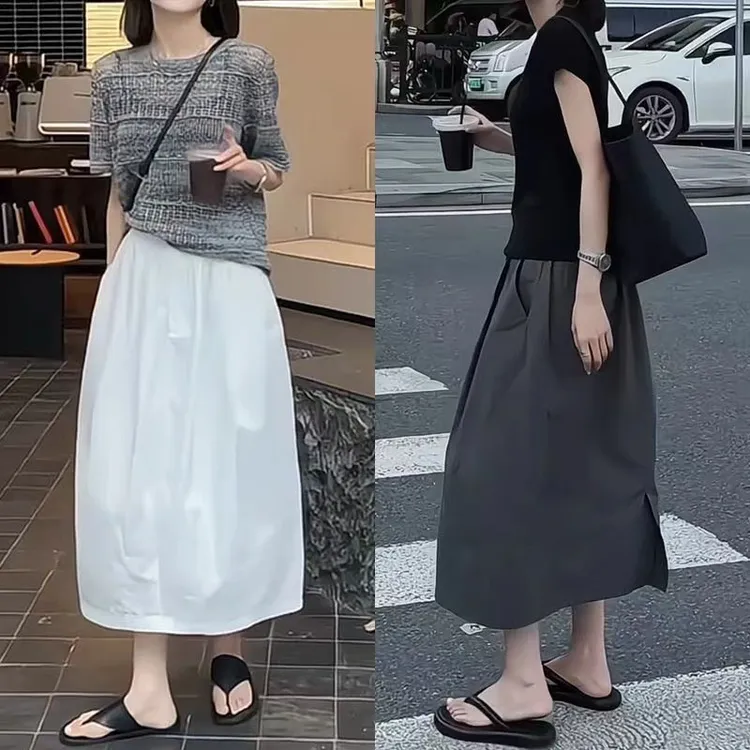 日系白色a字半身裙子女2025新款秋季高腰宽松设计感气质显瘦伞裙
