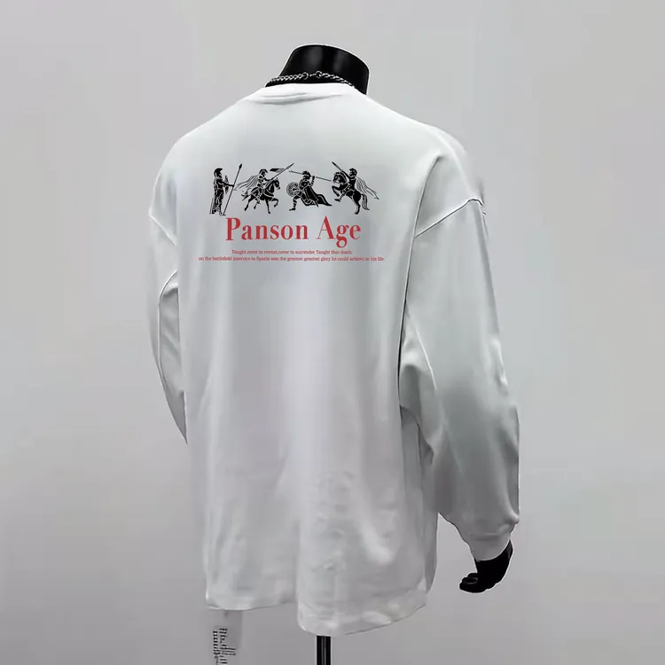 男士秋季打底T恤重磅纯棉长袖斯巴达印花潮流百搭圆领宽松休闲T恤