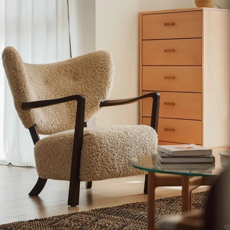 阑珊阁中古风伍尔夫休闲椅法式复古单人沙发法式实木设计师沙发椅