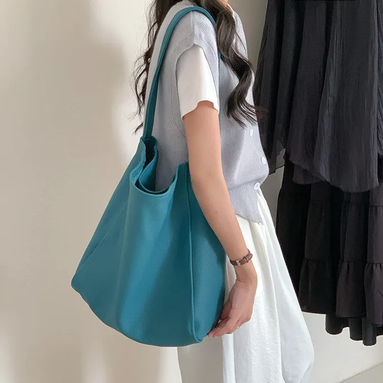 TC头层牛皮托特包2025新款真皮单肩包女大容量慵懒风购物袋水桶包