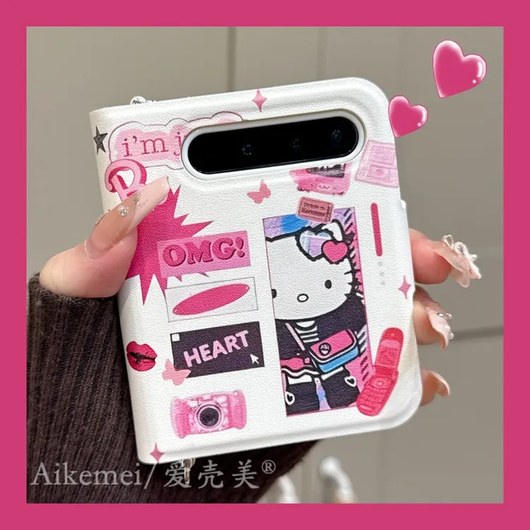 适用华为puraX阔折叠屏手机壳kt猫相机拼图PuraX典藏版翻盖皮纹女