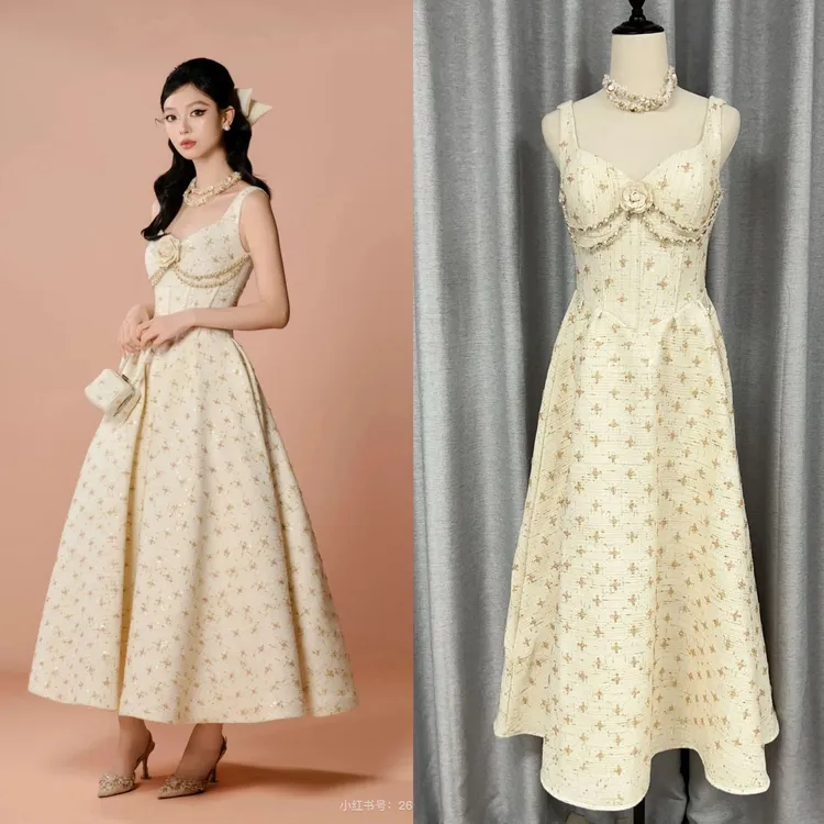 25现货/高端轻奢小香风小众吊带亮片裙气质名媛越南小众连衣裙